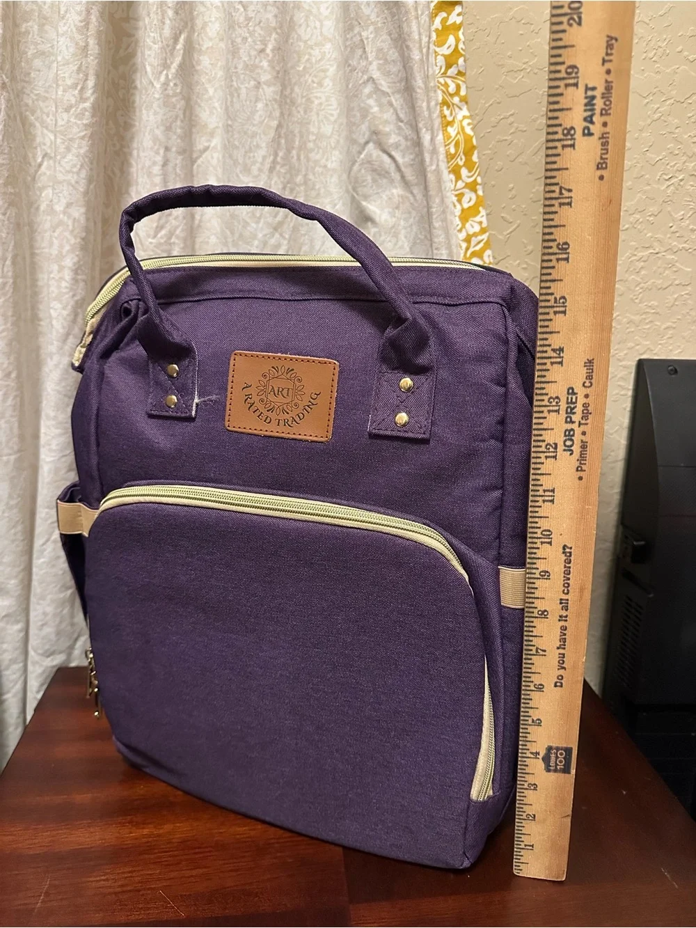 Purple Canvas Multi purpose Baby diaper Bag Backpack with Beige Trim